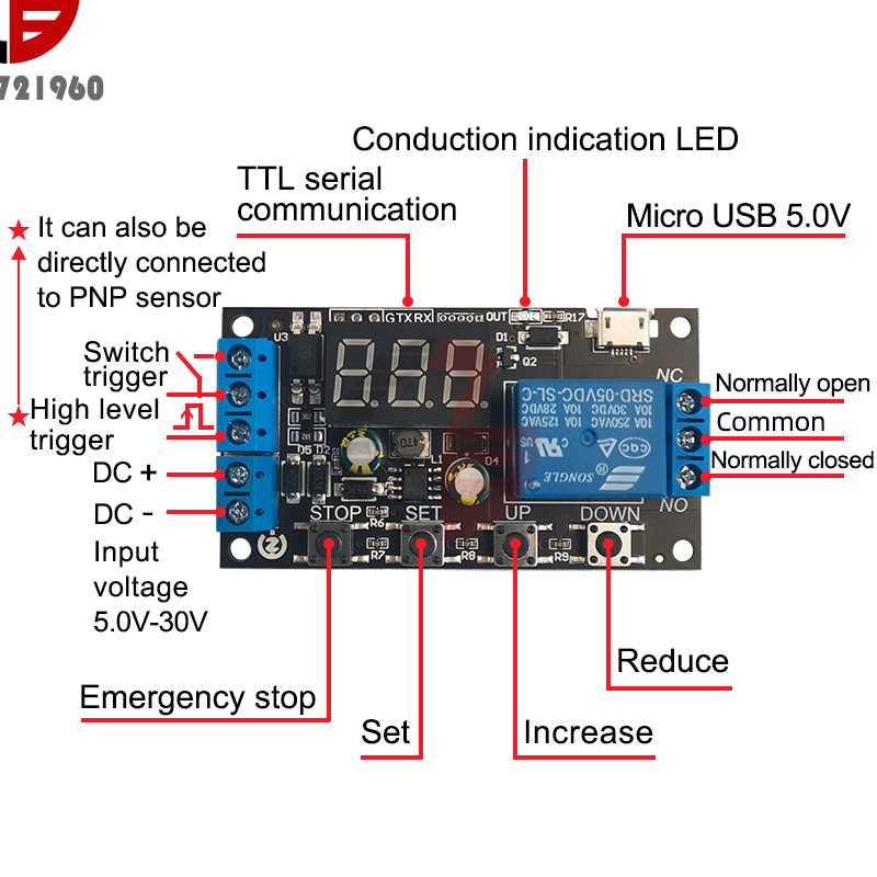 DC 5V 12V 24V Digital LED Cycle Timer Delay Switch Turn Off/On Time Relay Module