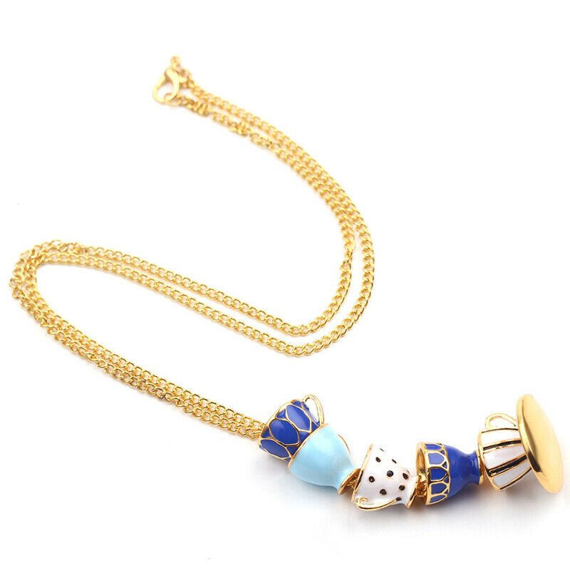 Woman Long Sweater Chain Tea Cup Pendant Necklace Enamel Charm Jewelry Gif%PJ.DD