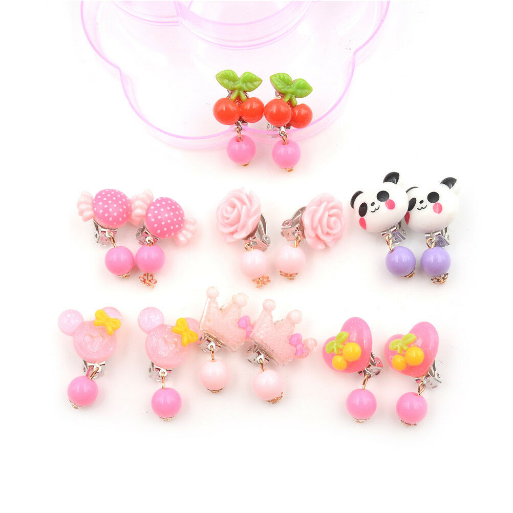 7Pairs Lovely Panada Flower Earrings Clip-On No Pierced Design For Kids Gi.l8
