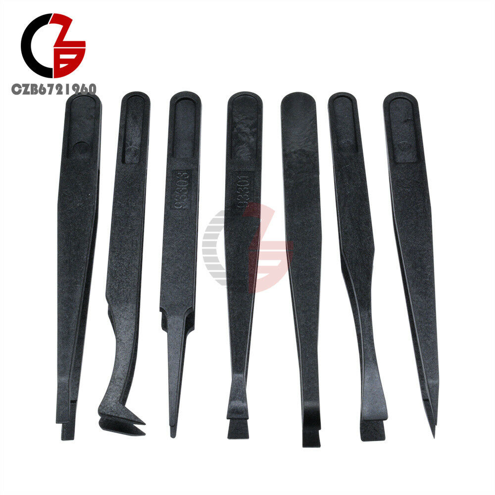 7Pcs Anti-static Tool Plastic Tweezer Heat Resistant Straight Bend New