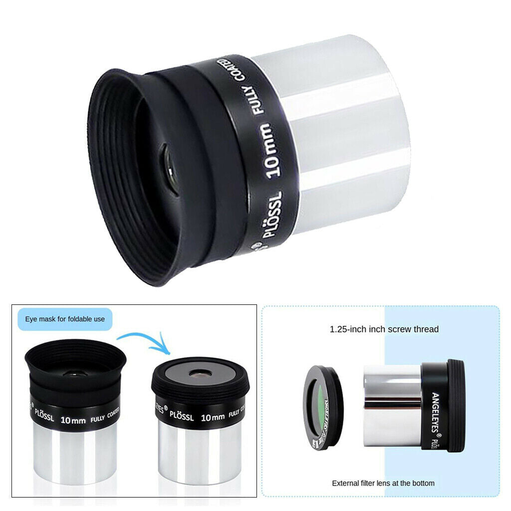 1.25'' 10mm Plossl PL Eyepiece Lens for Astronomy Telescope Accessory Black
