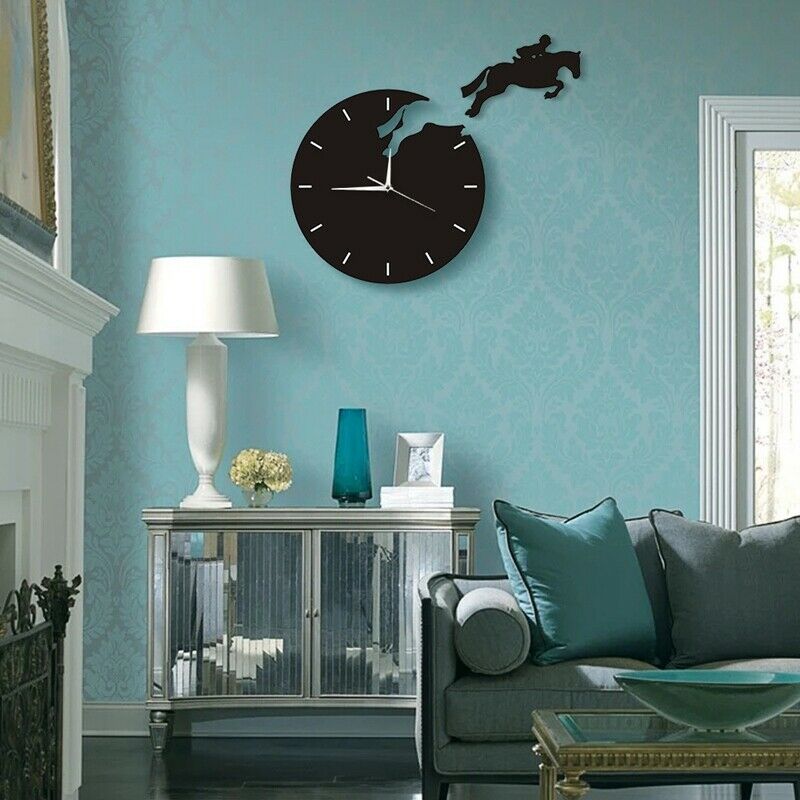 Art Decor Horseman Jumping Wall Watch Rider on Horseback Jumping Horse Clocks S2