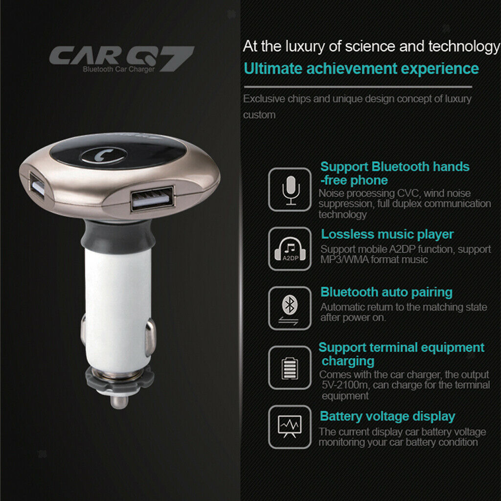 Black-Bluetooth FM Transmitter Car Kit Handsfree Call AUX USB TF Card