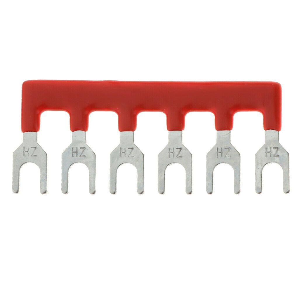 2X 10x 6 Positions Fork Pre Insulated Terminal Block Barrier Jumper Strip Red