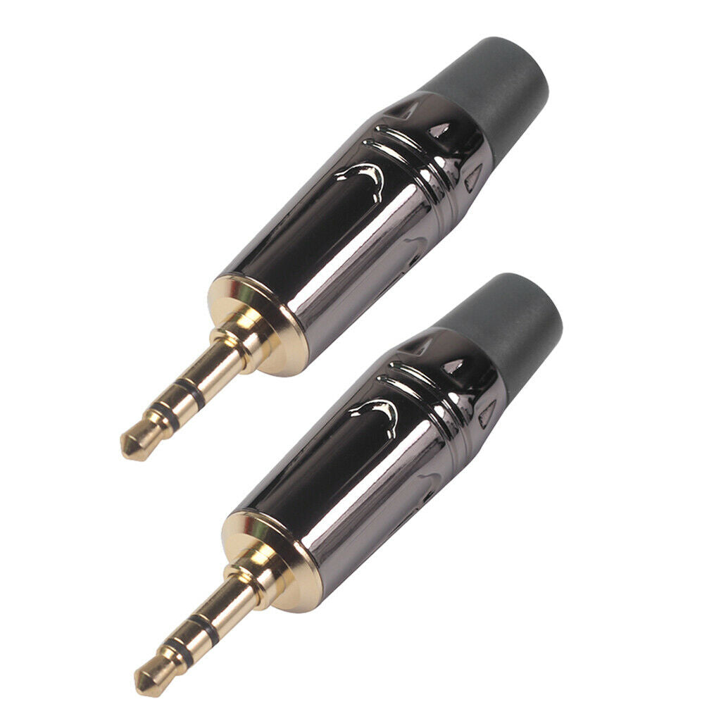 2pcs 3.5mm Stereo Male Solder Plug DIY Earphone Adapter w/ Tail Plug Black