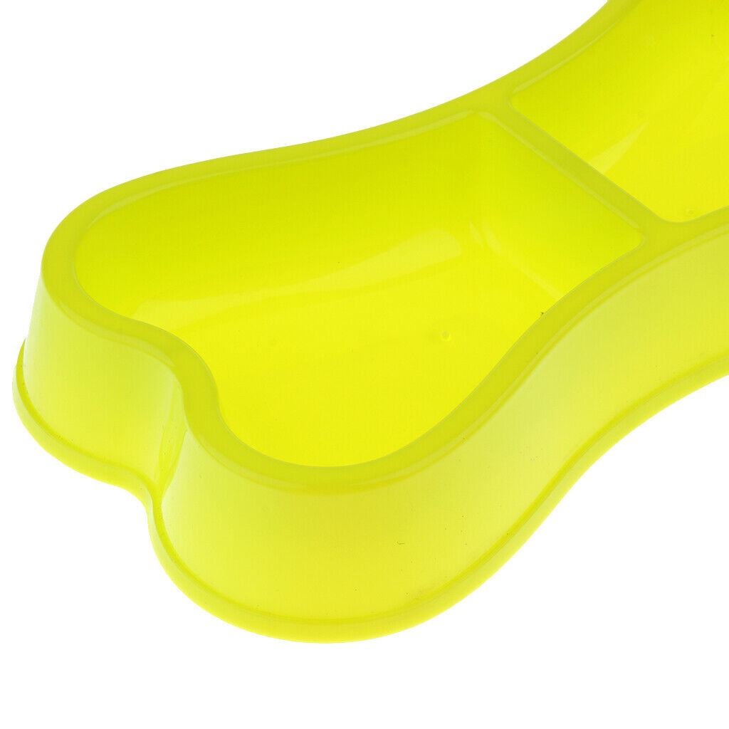 Pet Dog Cat Bone Shape Plastic Food Water Dish Double Bowl Feeder Light Green