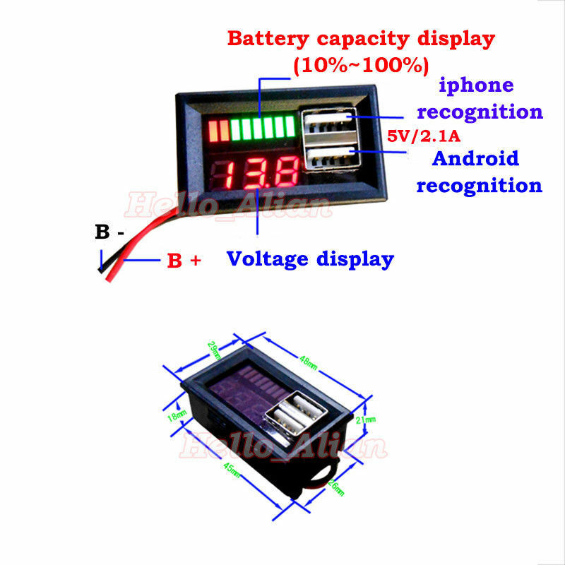 12V Lead Acid Battery BMS Capacity Level Indicator Volt Meter Dual USB Charger L
