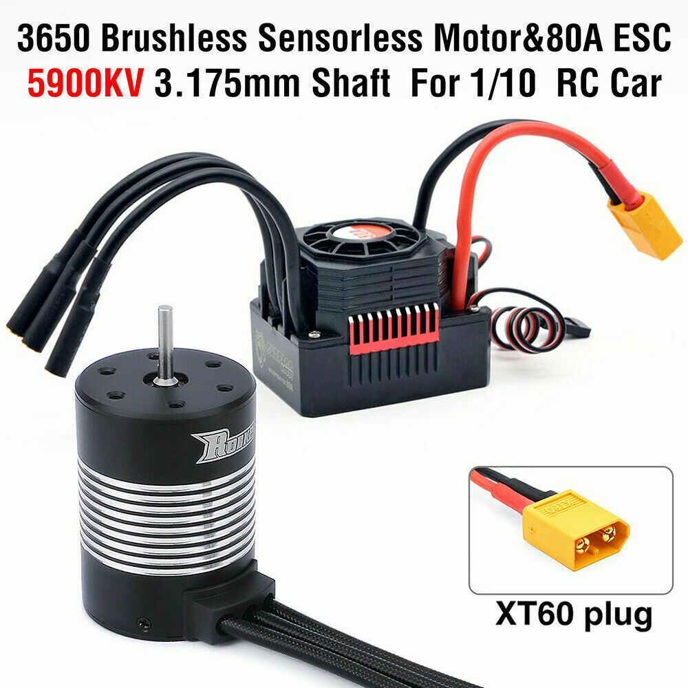 Rocket 3650 Waterproof Sensorless Brushless Motor 5900KV 80A ESC for 1/10 RC Car