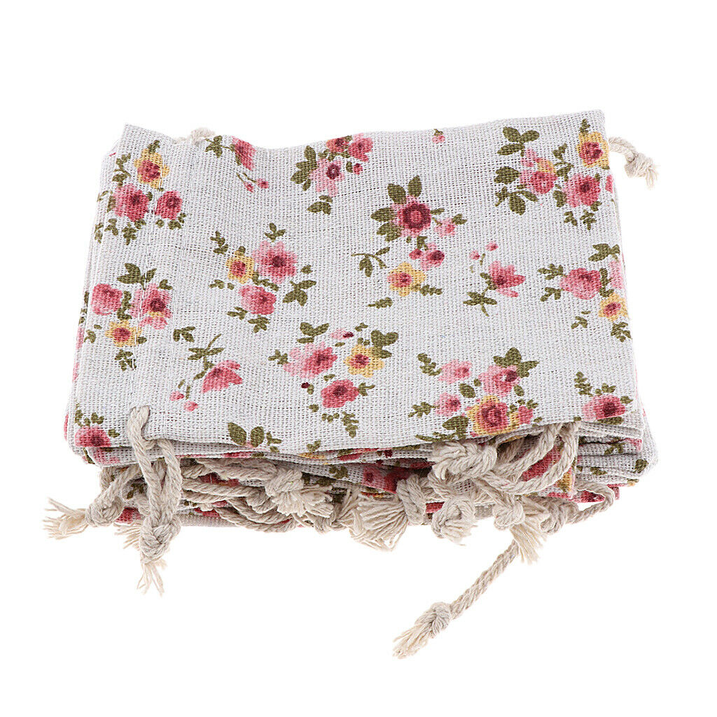 12pcs Cotton Linen Sack Jewelry Pouch Drawstring Bag Wedding Favor Flower