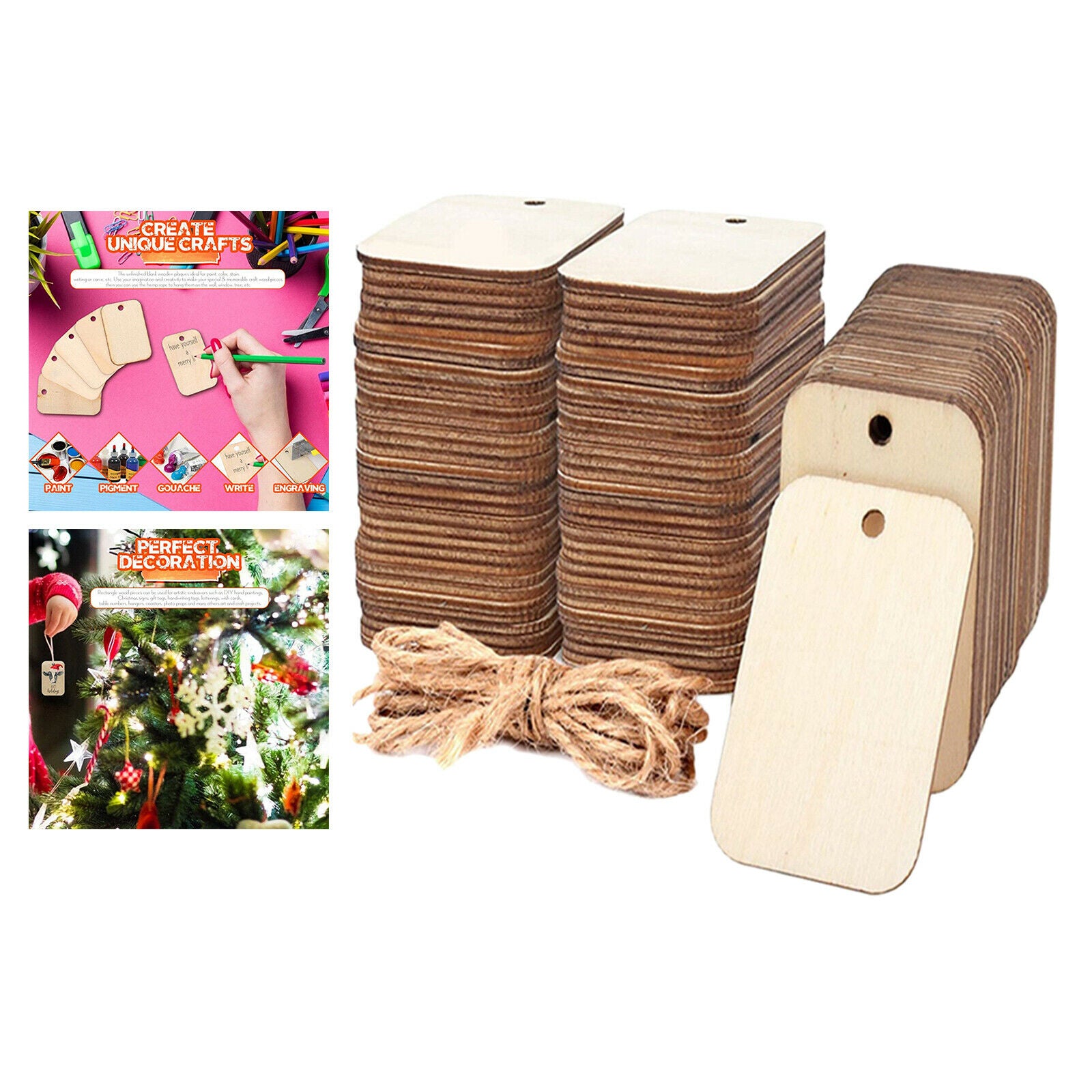 100Pcs Wooden Pendant Ornaments with Holes Decorations for Halloween Holiday