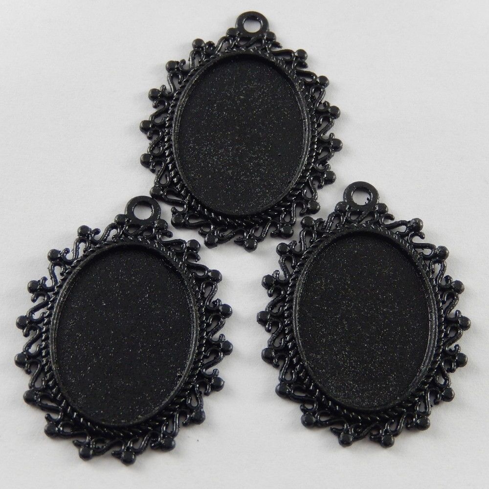 4pcs Black Alloy Oval Cabochon Setting Cameo Base Bezel Pendant Tray DIY 25x18mm