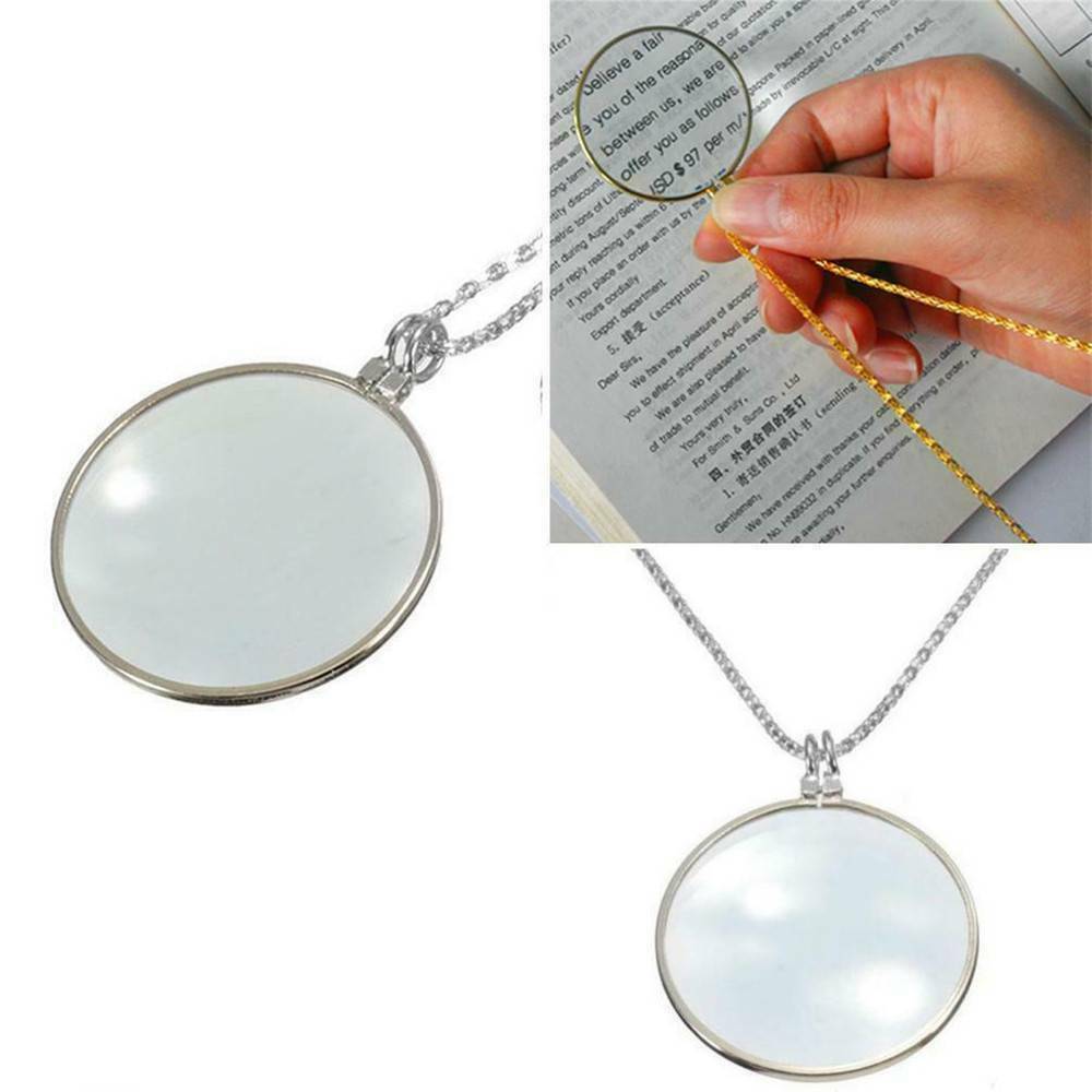 5X Magnifier Round Reading Magnifying Glass Lens Pendant Long Chain Necklace USA