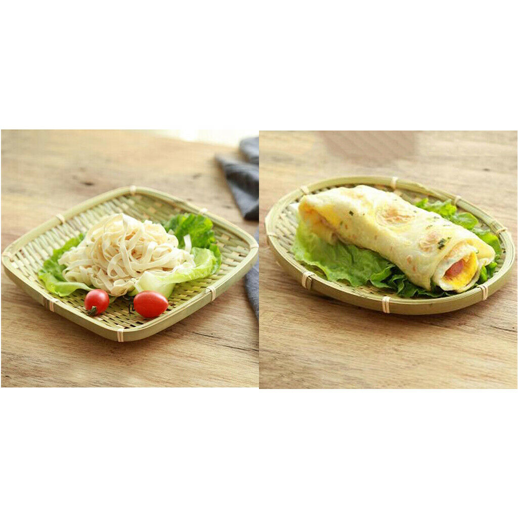 Set of 2 Pieces Bamboo Tray Chinese Traditional Bamboo Serving Plate Platter for