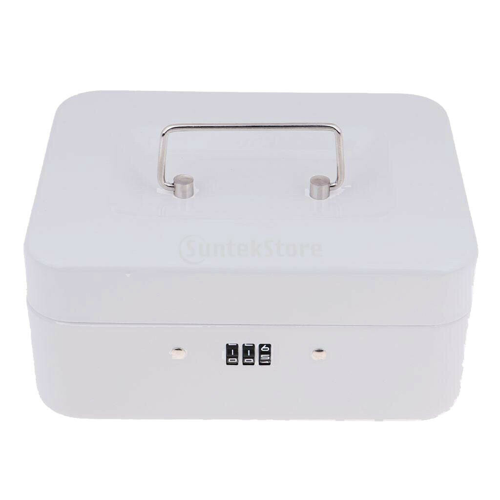 Small Metal Money Box Coins Cash Saving Box Piggy Bank for Security White