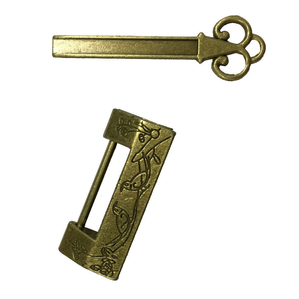 Old Style Alloy Mini Cabinet Door Jewelry Box Padlock Key Chinese Brass Lock