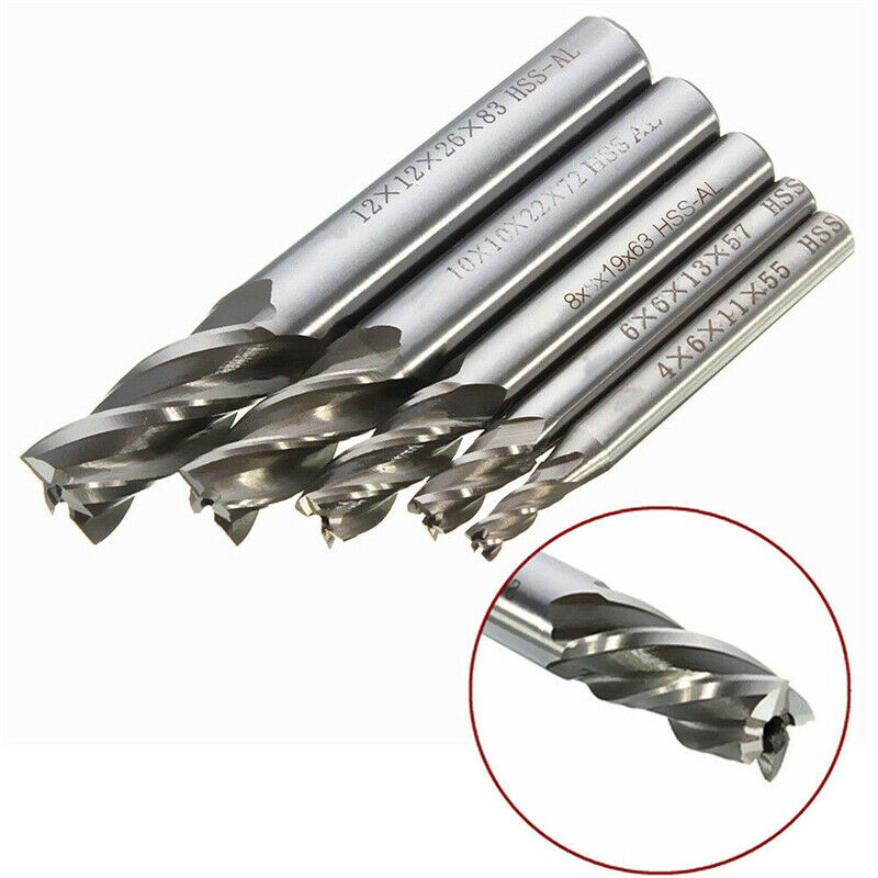 5pcs CNC End Mill Cutter Milling Machine HSS Straight Shank Drill Bit 4 Flute