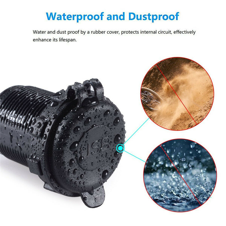 Waterproof Dual USB Phone Charger Socket Power Outlet for Motorcycles Car Truck