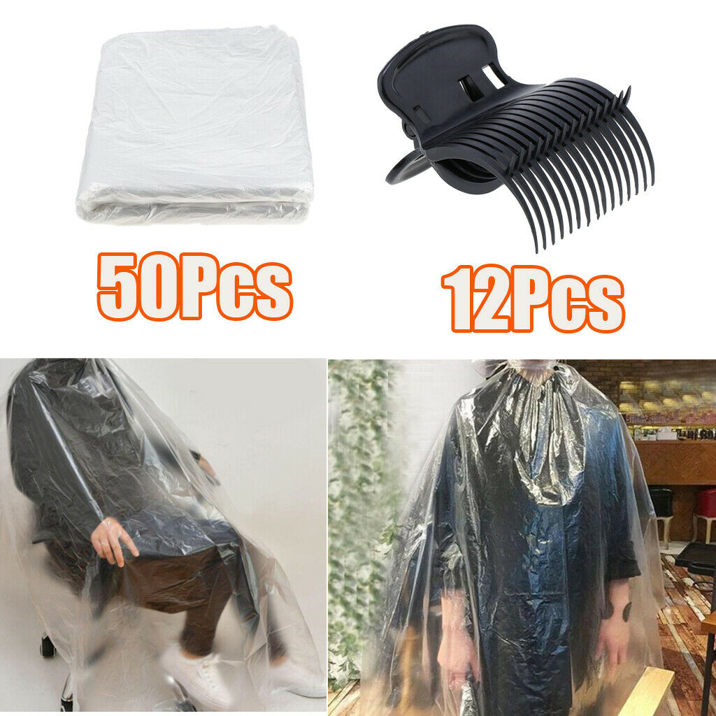 50x 47x63 in. Waterproof Disposable Hair Cutting Capes & 12xClips Salon Gown