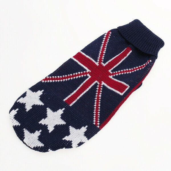 Turtleneck Dog Sweater Clothes w/ UK Flag Pattern -  XS