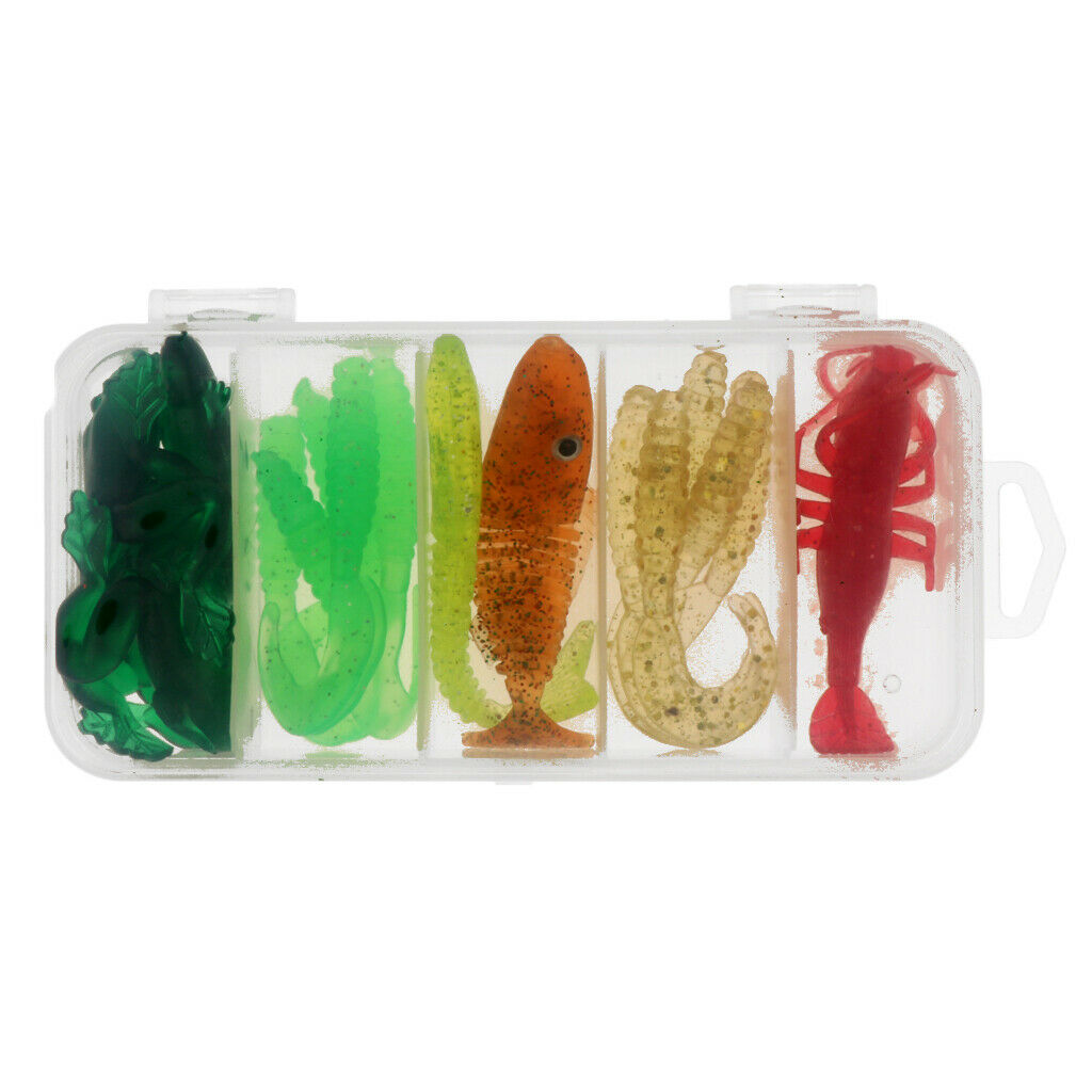 17pcs Soft Fishing Lures Set Worm Frog Fish Shrimp Artificial Bait