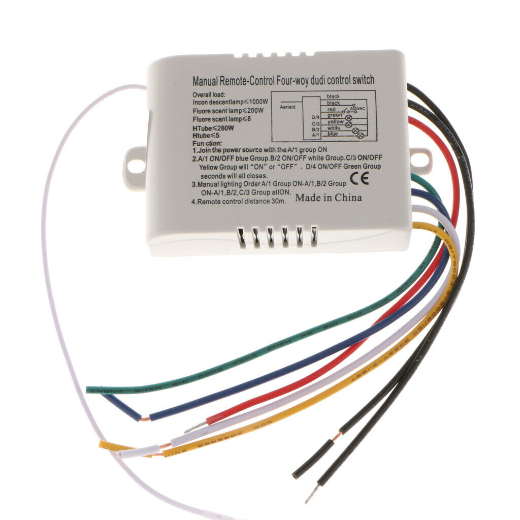 220V Wireless Lamp Light RF Remote Switch Receiver Module Controller 4 Way