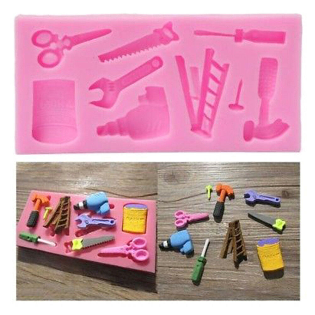 silicone cake fondant mold topper hammer spanner tools diy baking moulds US