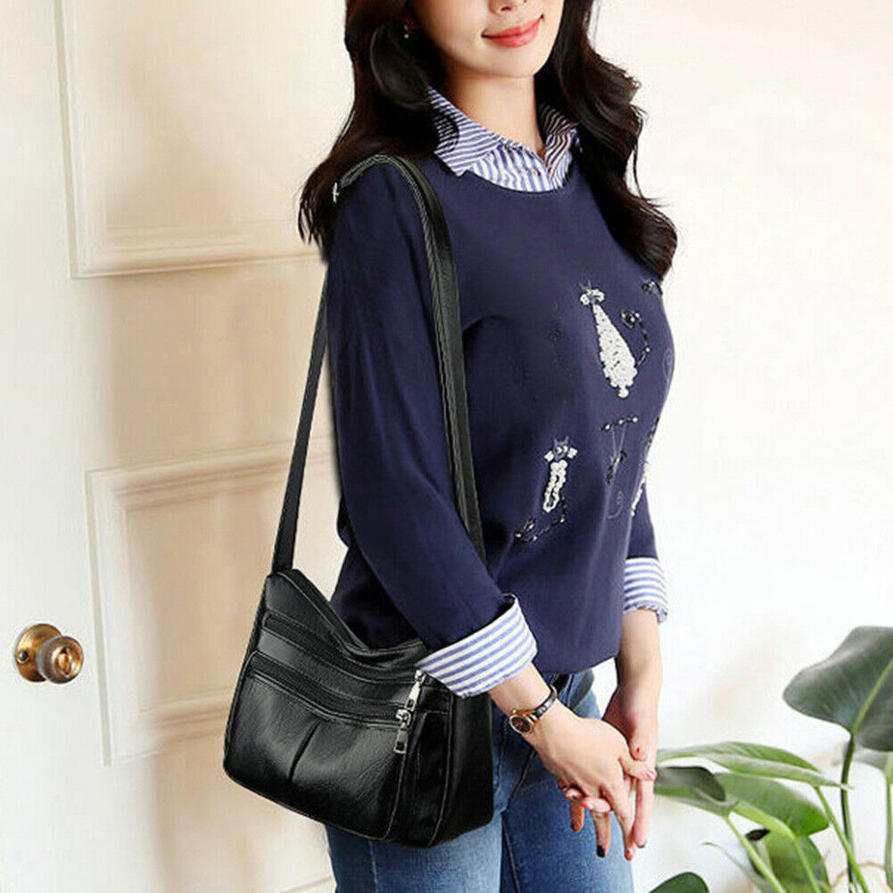 Fashion Women Shoulder Messenger Bag Leather Soft Zipper Crossbody Handbag @