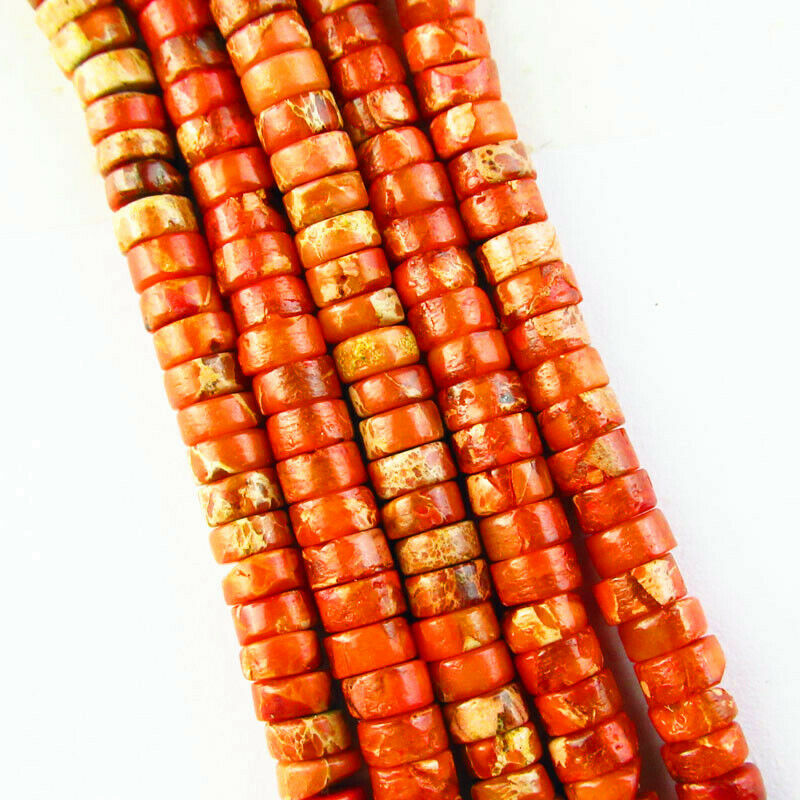 4x2mm Orange Sea Sediment Jasper Heishi Spacer Loose Bead 15.5 inch A-633TZ