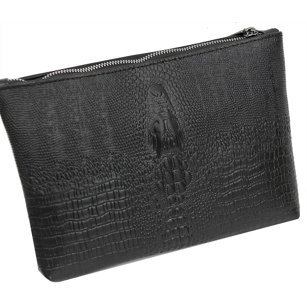 Fashion Alligator Leather Men Wallet Solid Business Purse Zipper Clutch Bag @