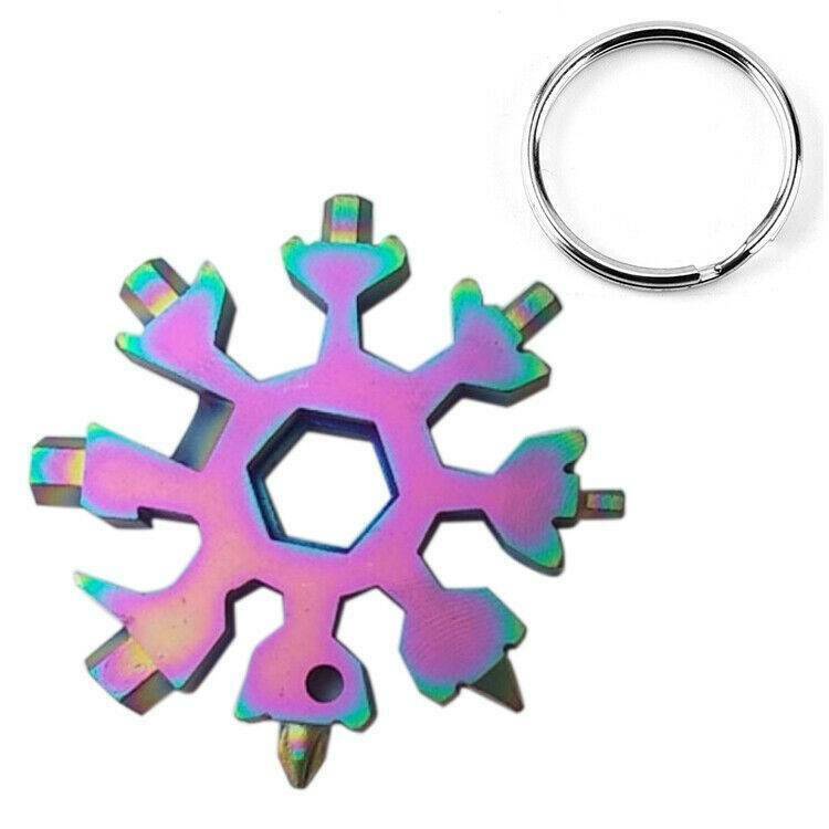 1pc 18In1 DIY Stainless Multi-Tool Rainbow Snowflake Shape Key Chain Screwdriver