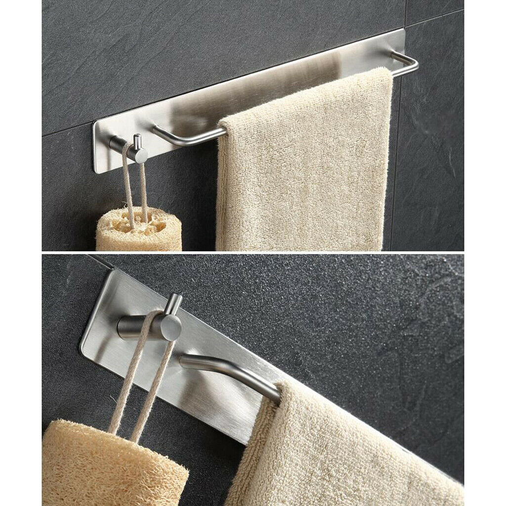 Adhesive Stainless Steel Towel Rack Holder Bathroom Single Towel Bar 34cm