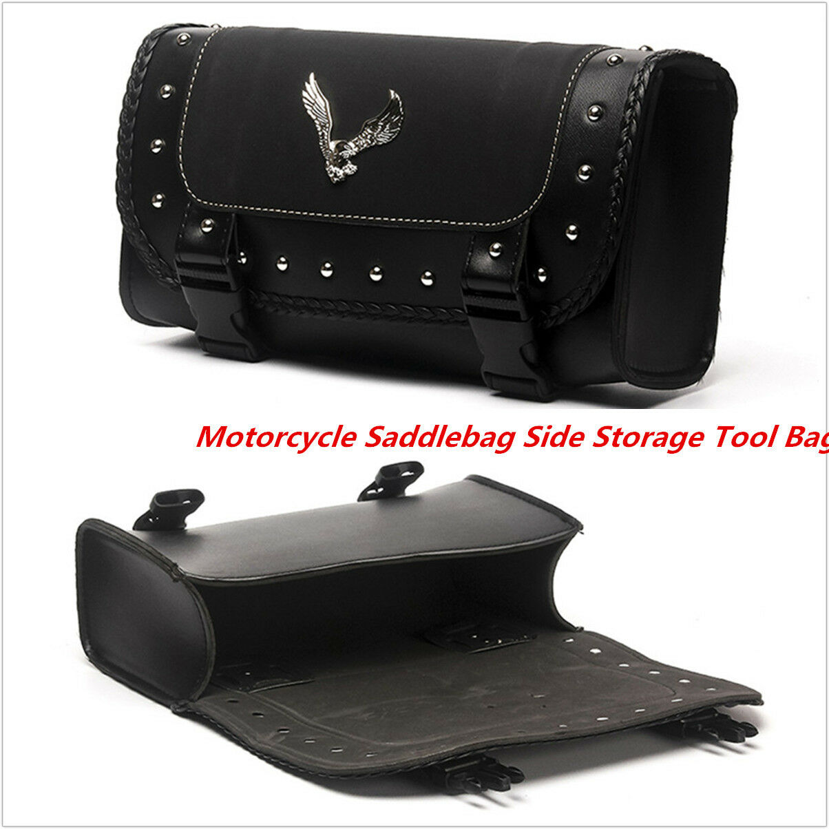 Universal PU Leather Saddle Bags Motorcycle Saddlebag Side Storage Tool Bag