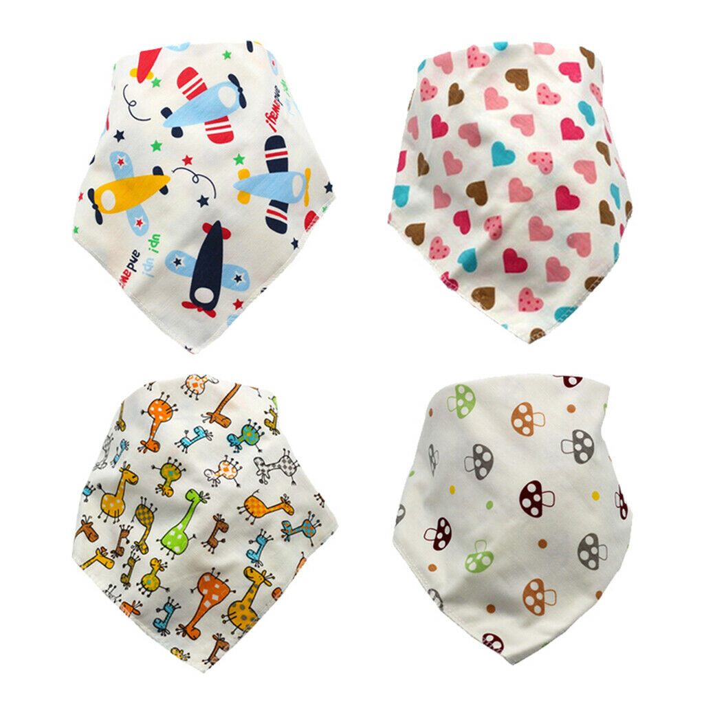 4pcs Adjustable Cartoon Triangle Baby Bibs Burp Cloths Drool Bibs for Scarf