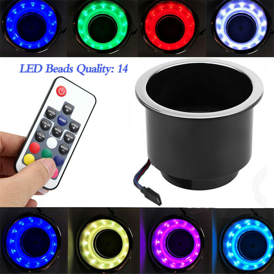 2IN1 14 LED RGB Recessed Boat Cup Drinks Holder Marine Drink Stand Holder Bottle