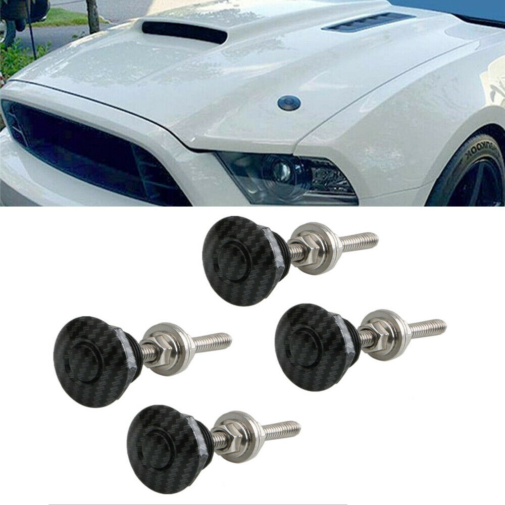 4X Car Push Button Hood Quick Release Pins Bonnet Lock Latch Carbon Fiber Look