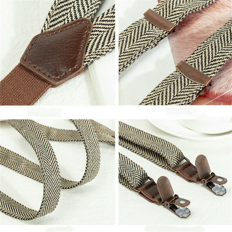 Men's 20mm Braces Y-Back Trousers Strap Herringbone Suspenders Canvas Adjustable