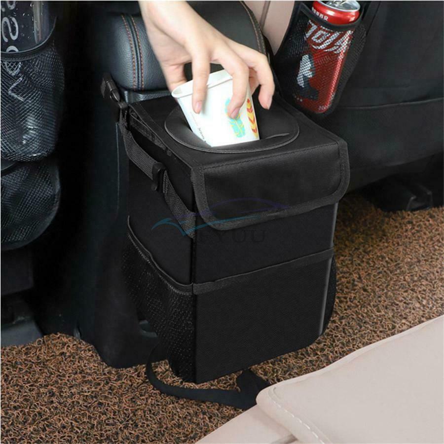 1x Waterproof Leakproof Collapsible Universal Car Trash Can with Lid Storage Bag