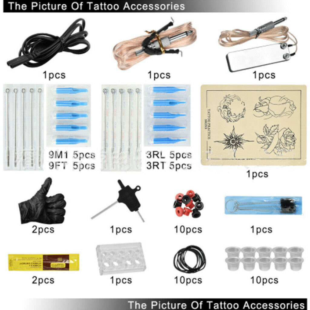 Beginner Rotary Tattoo Machine Motor Gun Needle Pigment Shader Completely Kits