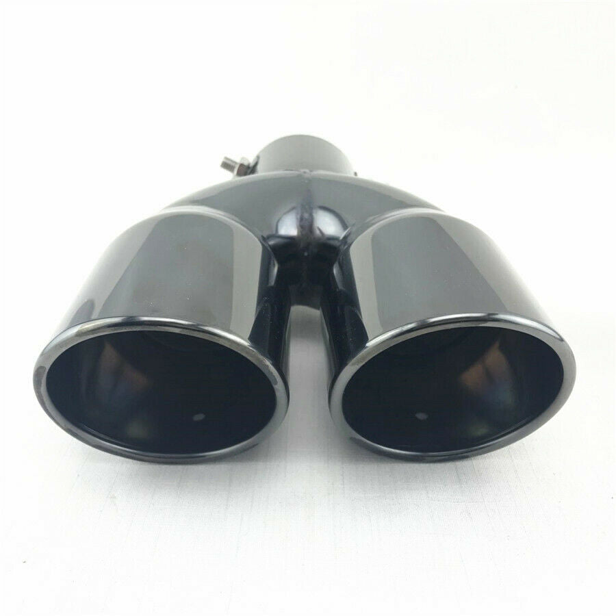 Black Stainless Steel Dual 2.5"Outlet Angled Round Exhaust Muffler Tip Tail Pipe