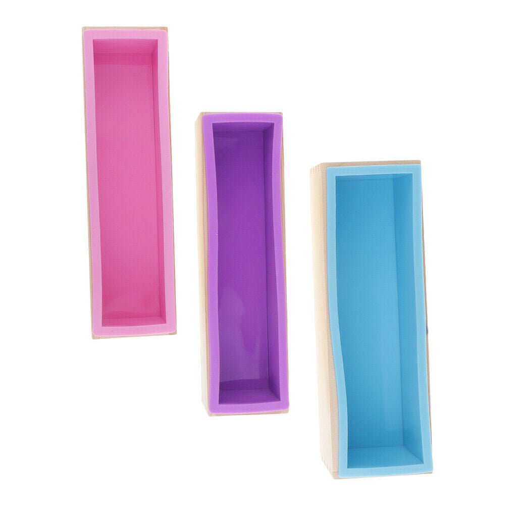 3pcs Rectangle Silicone Soap Loaf Mold with Wooden Box DIY Cake Bread Mould