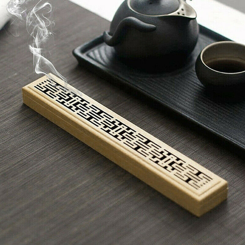 Bamboo Wood Incense Stick Holder Burning Hollow Insence Box Catcher Home .l8