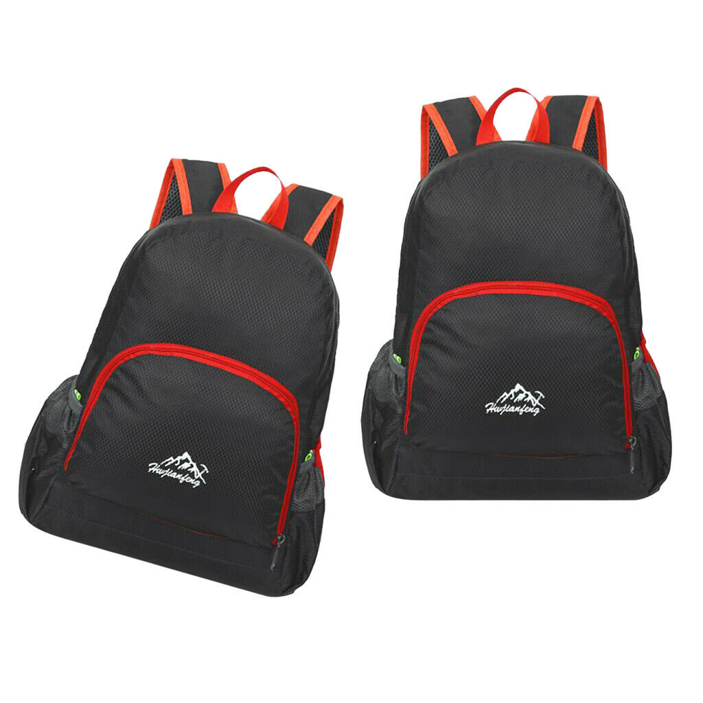 2 Foldable Ultralight Backpack Hiking Camping Backpack 20L Black