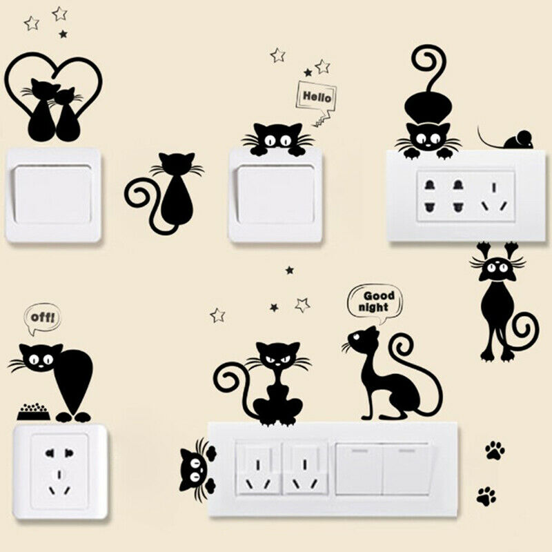 Lovely Cat Light Switch Phone Wall Stickers For Kids Rooms Diy Home Decor.l8