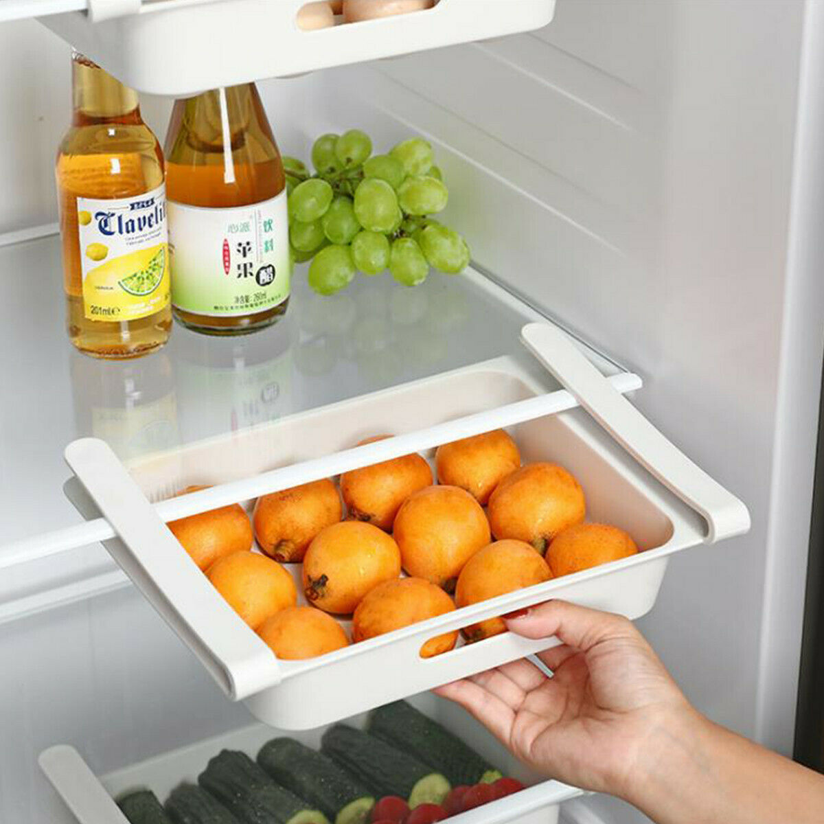 Storage Basket Rack Organizer Space Saver Shelf Fridge Holder Box Can Kitchen