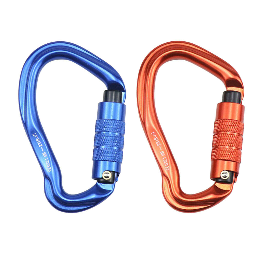 23kN Auto-Locking D Shaped Twist Lock Climbing 2 Pack Set Carabiner, Aluminum
