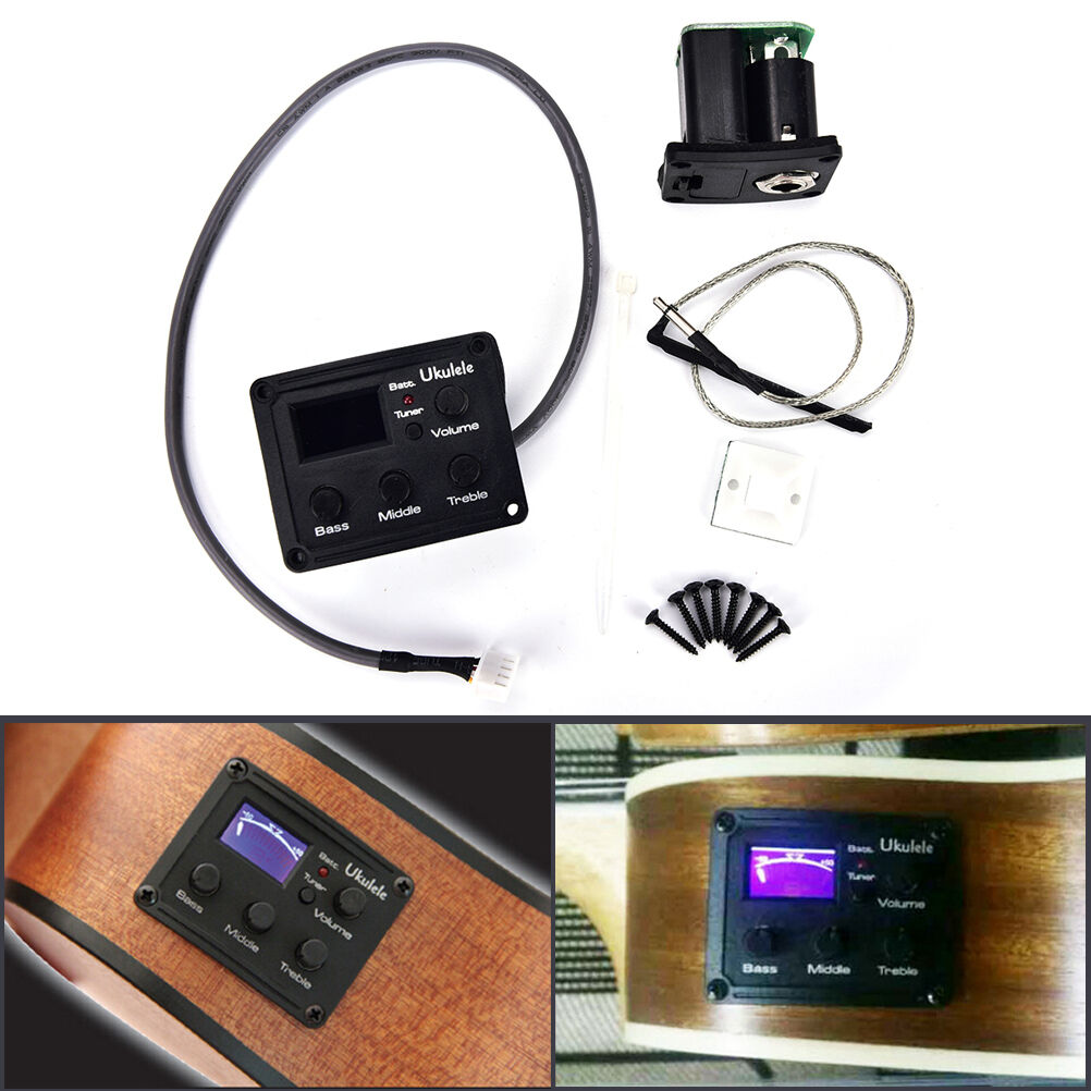 Ukulele Piezo Pickup Preamp 3-Band EQ Equalizer Tuner System LCD Display   IODD