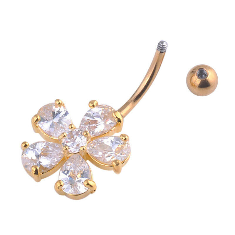 Beauty Navel Belly Button Rings Bar Crystal Flower Dangle Body Piercing J.l8