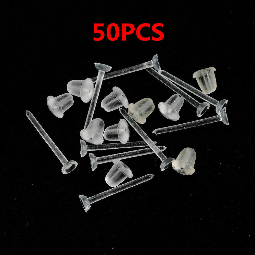 50x Flat Head Nose Ear Studs Stud Retainers Clear Ear Stud Earring Replacements
