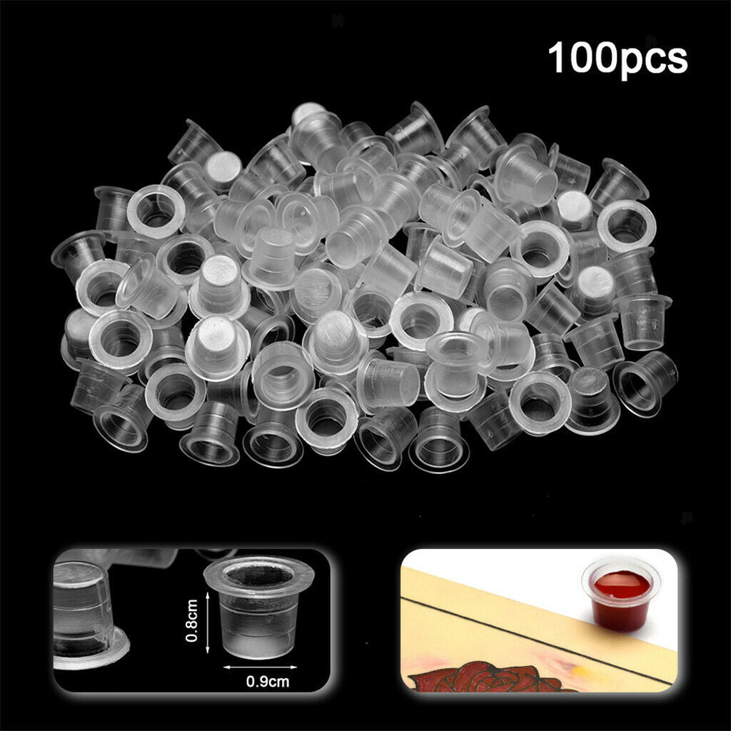 100 pcs Disposable Plastic Tattoo Cup Pot Pigment Ink Holder Tattoo Tools S