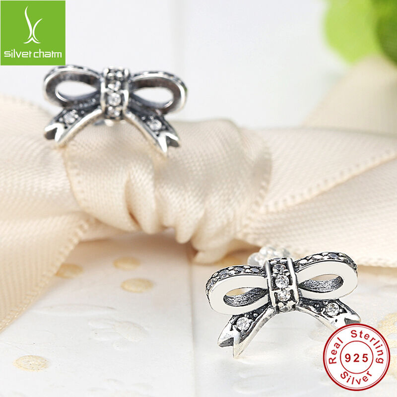 925 Sterling Sparkling Bow Stud Earrings With Clear CZ For Women Fashion Jewelry